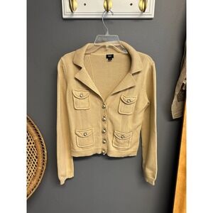 Y2K Mossimo Womens Size M Utility Cardigan Sweater Beige Cargo Pocket Preppy Top